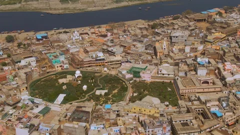 Vrindavan, city of 5000 temples. India, 4k aerial Video stock 109391940