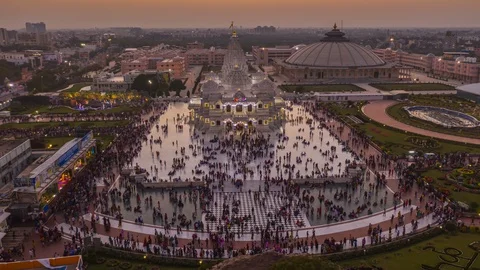 Vrindavan, Prem mandir, India, 4k aerial hyperlapse Stock Footage 107654452