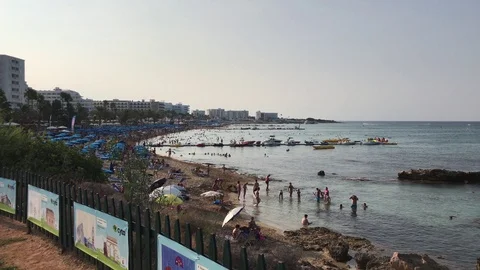 Vrissi Beach at Protaras Long Shot with Zoom In Stock Footage 91479956