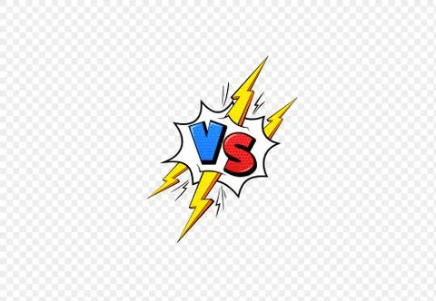 Vs comic book frame. Versus blue and red emblem and yellow lightning letters for Illustrazione stock