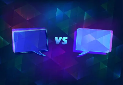 VS horizontal card with speech bubbles.  Versus shine screen template. Vector Stock Illustration