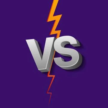 VS letters on ultraviolet background with lightning. Versus Vector Illustrati Stock Illustration