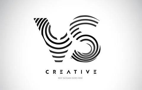VS Lines Warp Logo Design. Letter Icon Made with Black Circular Lines. Stock Illustration