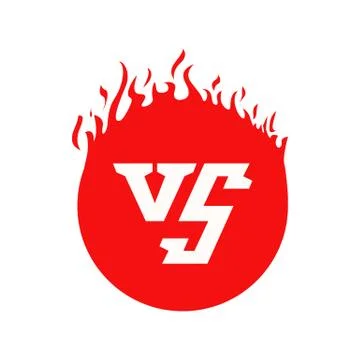 VS text and circle shape with fire frames. Red flaming VS letters for game or Stock Illustration
