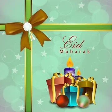 VS134 Eid 08 Jan 03Muslim Community Festival, Eid Mubarak Card with Lit Can.. Stock Illustration