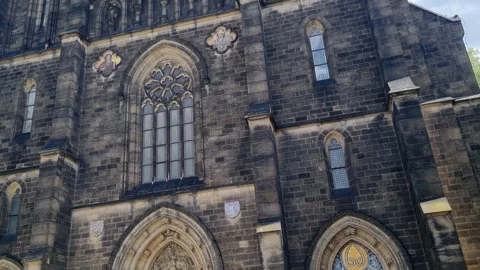 Vseyhrad fort entry facade iconic with tourists Видео 343426348