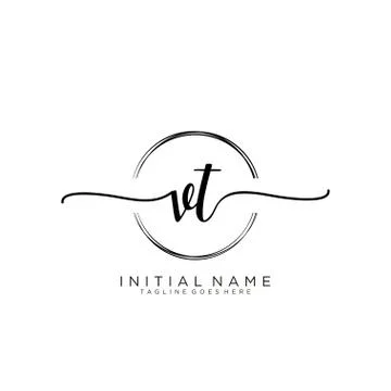 VT Initial handwriting logo with circle template vector Illustrazione stock