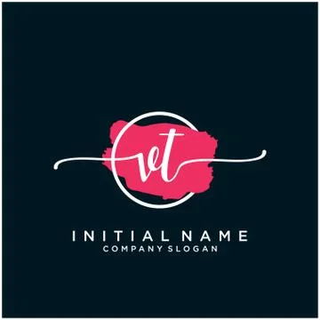 VT Initial handwriting logo design with brush circle Stock Illustration