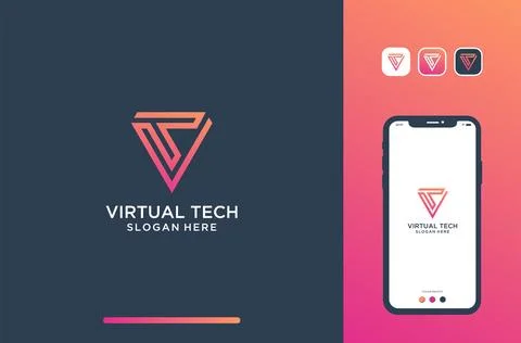 Vt logo design in triagle shape. Stock Illustration