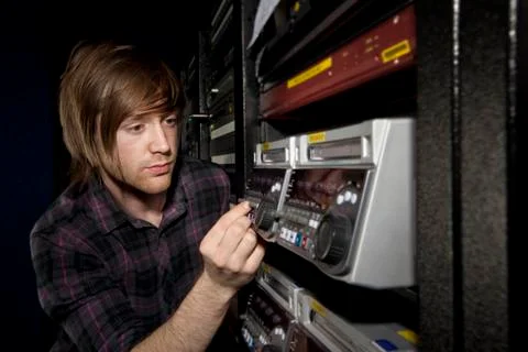 VT Operator adjusting Video Recorder Stock Photos