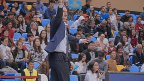 VTB League , beautiful dunk with two hands. Stock Footage 223125593