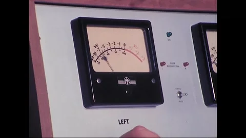VU Meters Pulse Inside Australian Radio Station, 1970s Vídeos de archivo 339866369