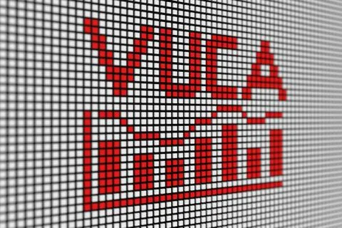 VUCA text scoreboard blurred background 3d illustration Stock Illustration