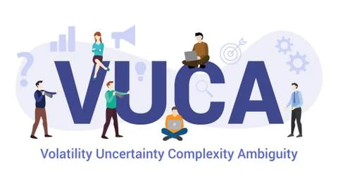 Vuca volatility uncertainty complexity ambiguity concept with big word or tex Stock Illustration