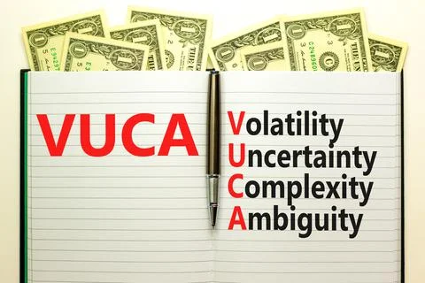 VUCA volatility uncertainty complexity ambiguity symbol. Concept words VUCA v Stock Photos