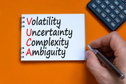 VUCA volatility uncertainty complexity ambiguity symbol. Concept words VUCA v Stock Photos