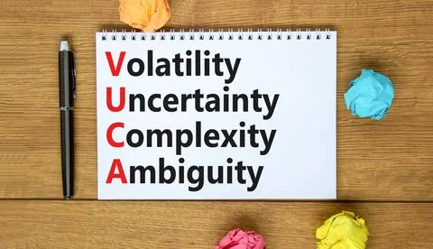 VUCA volatility uncertainty complexity ambiguity symbol. Concept words VUCA v Stock Photos