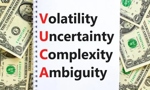 VUCA volatility uncertainty complexity ambiguity symbol. Concept words VUCA v Foto stock