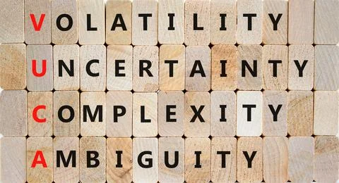 VUCA volatility uncertainty complexity ambiguity symbol. Concept words VUCA v Foto stock