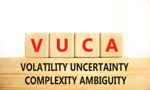 VUCA volatility uncertainty complexity ambiguity symbol. Concept words VUCA v Stockfoto's