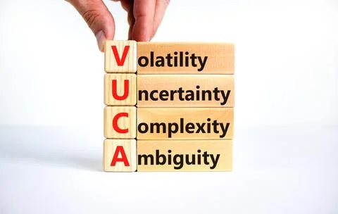 VUCA volatility uncertainty complexity ambiguity symbol. Concept words VUCA v Stock Photos