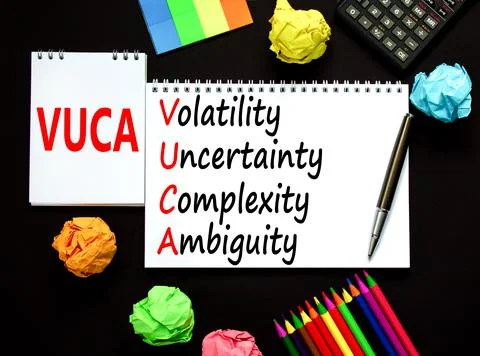 VUCA volatility uncertainty complexity ambiguity symbol. Concept words VUCA v Stock Photos