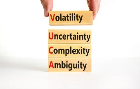 VUCA volatility uncertainty complexity ambiguity symbol. Concept words VUCA v Stock Photos
