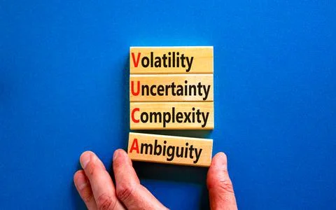 VUCA volatility uncertainty complexity ambiguity symbol. Concept words VUCA v Stock Photos