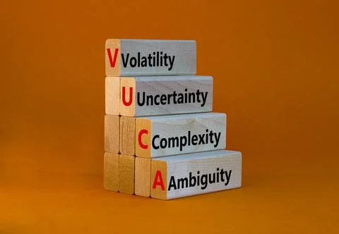 VUCA volatility uncertainty complexity ambiguity symbol. Concept words VUCA v Stock Photos