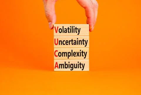VUCA volatility uncertainty complexity ambiguity symbol. Concept words VUCA v Stock Photos