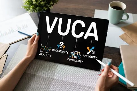 VUCA world concept on screen. Volatility, uncertainty, complexity, ambiguity. Fotos de archivo