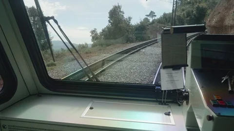 Vuew of rail ways from window of first train carriage. Stock Footage 115545239