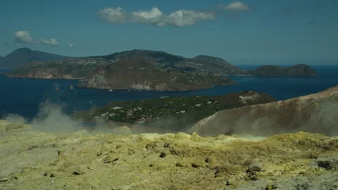 Vulcano Crater Fumaroles Emitting Volcanic Gas, Aeolian Islands, Italy Stock Footage 344651306
