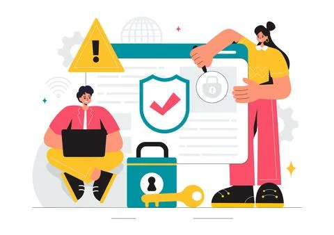 Vulnerability and Threat Management Solutions Vector Illustration featuring.. Illustrazione stock