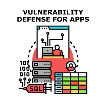 Vulnerability defense for applications and software protection Stockillustratie