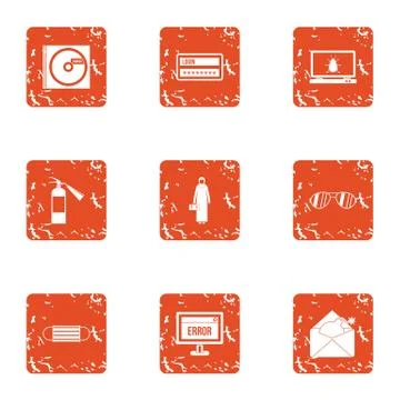 Vulnerability icons set, grunge style Stock Illustration