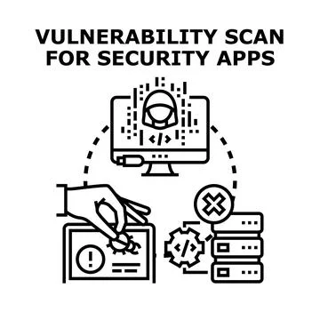 Vulnerability scan identifying security threats in applications Stock Illustration