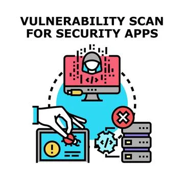 Vulnerability scan identifying security threats in applications Stock Illustration