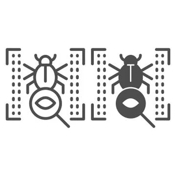 Vulnerability scan line and glyph icon. Bug search vector illustration isolated Illustrazione stock