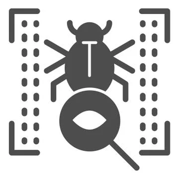 Vulnerability scan solid icon. Bug search vector illustration isolated on white Illustrazione stock