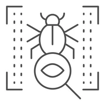 Vulnerability scan thin line icon. Bug search vector illustration isolated on Illustrazione stock