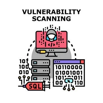 Vulnerability scanning for cybersecurity system protection and data safety 库存插图