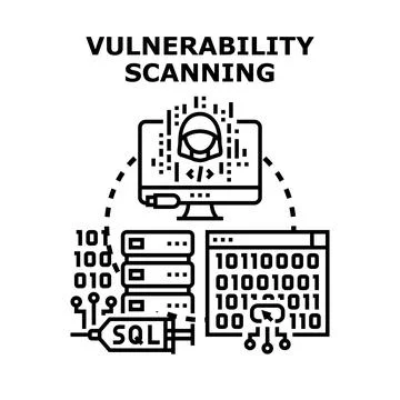 Vulnerability scanning for cybersecurity system protection and data safety Stockillustratie