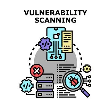 Vulnerability scanning finding system security weaknesses イラスト素材