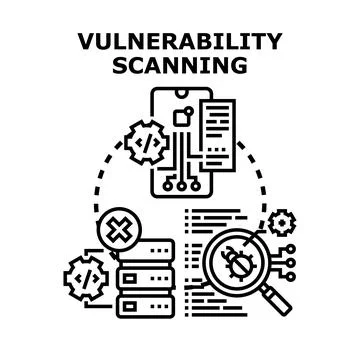 Vulnerability scanning finding system security weaknesses Stock Illustration