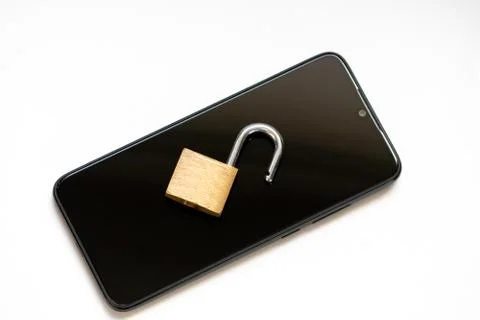 Vulnerable encryption and cyber security shows an open key lock Stock Photos