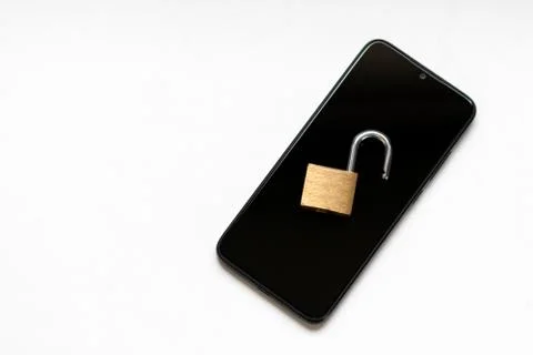 Vulnerable encryption and cyber security shows an open key lock Stock Photos