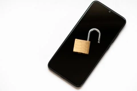 Vulnerable encryption and cyber security shows an open key lock Foto stock