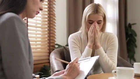 Vulnerable young patient release emotion from traumatic event. Blithe Video stock 278062959