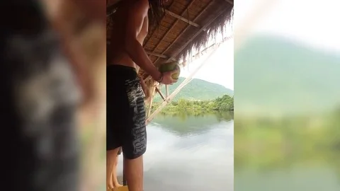 VV2510 Blob jump to launch a coconut Stock-Footage 129405465